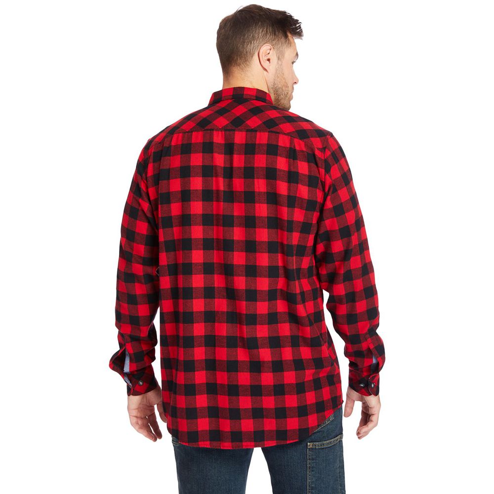 Timberland Mens Shirts PRO® Woodfort Mid-Weight Flex Flannel Work - Black/Red - India OX0217356